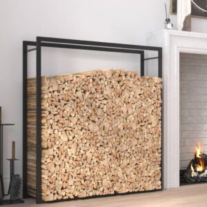 Sturdy Matt Black Steel Firewood Rack Log Storage Holder Weather Resistant