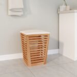 Solid Walnut Wood Bathroom Stool with Storage Cushioned Laundry Basket