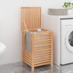 Solid Wood Walnut Laundry Basket Spacious Removable Liner Ventilated Lid