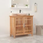 Chic Solid Walnut Wood Bathroom Vanity Cabinet Rustic Under Sink Storage Unit