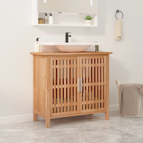 Chic Solid Walnut Wood Bathroom Vanity Cabinet Rustic Under Sink Storage Unit