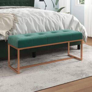 Luxurious Velvet Upholstered Bench - Dark Green  Soft  Comfortable Seating