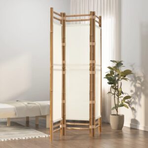 Elegant Bamboo Canvas Room Divider Privacy Screen Foldable Partition Cream White