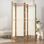 Elegant Bamboo Canvas Room Divider Privacy Screen Foldable Partition Cream White