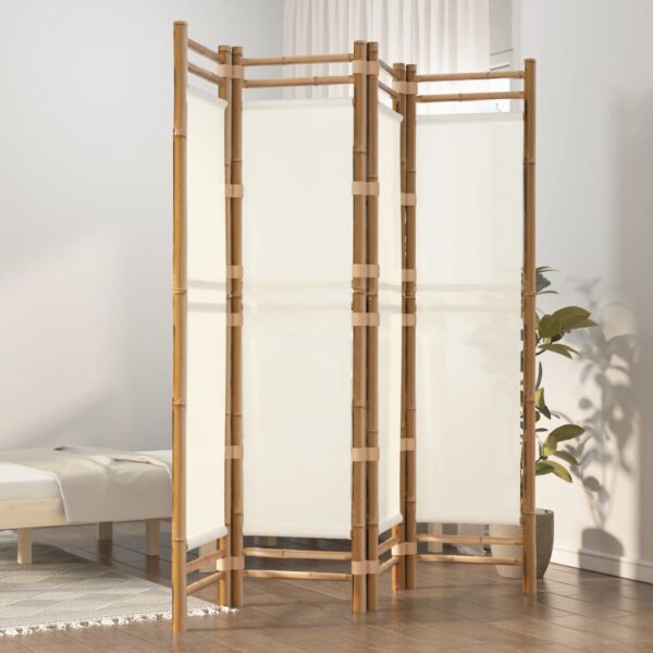 Elegant Bamboo Canvas Room Divider Privacy Screen Foldable Partition Cream White