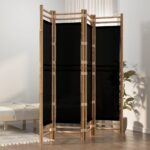 Elegant Bamboo Canvas Room Divider Privacy Screen Foldable Partition Wall Decor