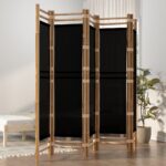 Elegant Bamboo Canvas Room Divider Privacy Screen Foldable Partition Wall Decor