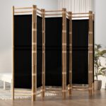 Bamboo Canvas Room Divider Privacy Screen Foldable Partition Wall Decor Black