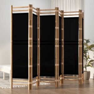 Bamboo Canvas Room Divider Privacy Screen Foldable Partition Wall Decor Black