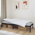 Elegant Single Size Metal Bed Frame with Slats and Extra Storage Space Black