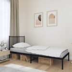 Elegant Single Metal Bed Frame with Headboard Sturdy Steel Slats Black Bedroom