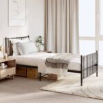 Elegant Single Metal Bed Frame with Headboard Footboard Sturdy Steel Black