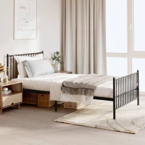 Elegant Metal Bed Frame with Headboard Footboard Sturdy Steel Slats Black Full