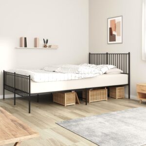 Elegant Queen Size Metal Bed Frame with Headboard Footboard Sturdy Steel Black