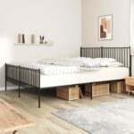 Elegant King Size Metal Bed Frame with Headboard Footboard Black Sturdy Design