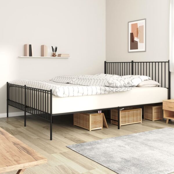 Elegant King Size Metal Bed Frame with Headboard Footboard Black Sturdy Design