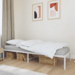 Elegant White Metal Single Bed Frame with Slats & Underbed Storage Space