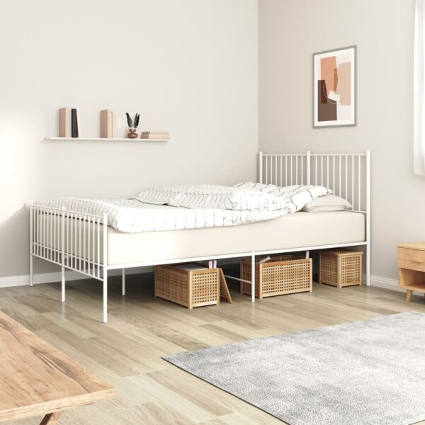 Elegant White Metal Double Bed Frame with Headboard Footboard Sturdy Steel Design