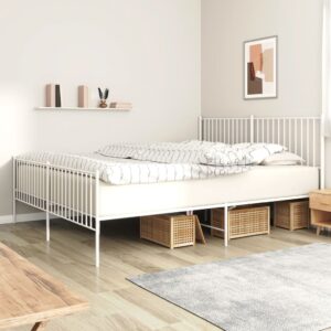 Elegant White King Size Metal Bed Frame with Headboard Footboard Sturdy Steel