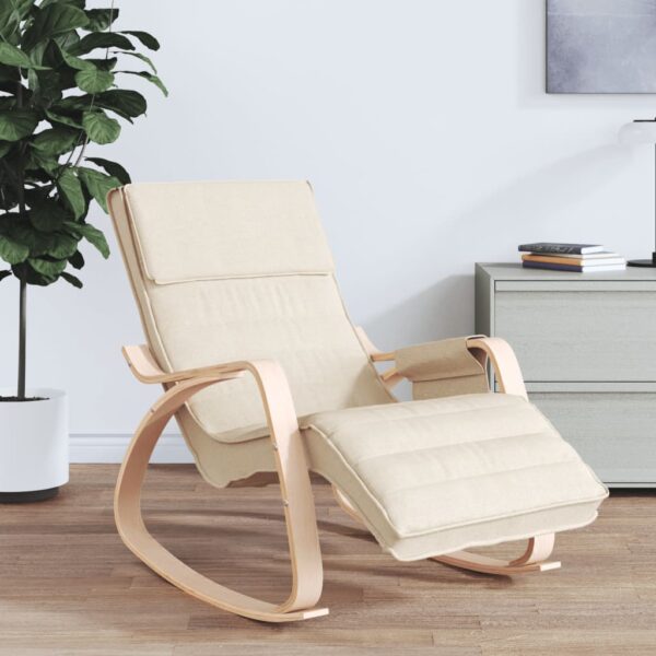 Comfortable Cream Fabric Rocking Chair - Elegant Birch Wood Frame Cozy Home Seat