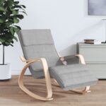 Comfortable Rocking Chair Light Grey Fabric Birch Wood Frame Home Lounge Seat