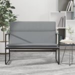 Elegant Light Grey Fabric Bench Comfortable Padded Seat Metal Frame Home Decor