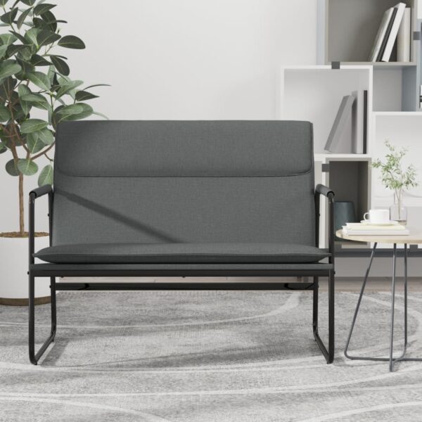 Elegant Dark Grey Fabric Bench Comfortable Upholstered Seating Metal Frame