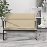 Elegant Cream Fabric Bench - Comfortable Upholstered Seating with Metal Frame