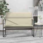 Luxurious Cream Faux Leather Bench Upholstered Metal Frame Comfortable Seating