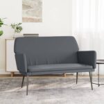 Luxurious Velvet Upholstered Bench Dark Grey Comfortable Metal Frame Elegant