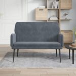 Luxurious Velvet Upholstered Bench Dark Grey Comfortable Metal Frame Elegant