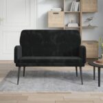 Luxurious Black Velvet Bench - Comfortable Metal Frame Padded Seating Lounge