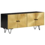 Solid Mango Wood TV Cabinet Modern Charm Spacious Storage Sturdy Black Gold