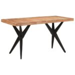 Solid Acacia Wood Dining Table Industrial  Black Iron Legs Spacious Top