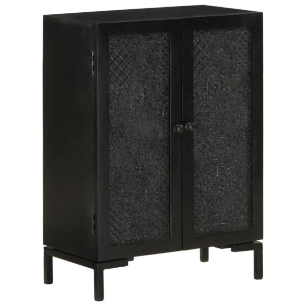 Chic Black Solid Mango Wood Sideboard with Iron Legs Ample Storage Carved Doors