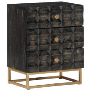 Solid Wood Mango Bedside Cabinet Black Industrial  with 3 Drawers Storage