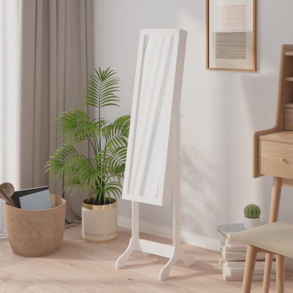 Elegant White Free-Standing Full-Length Mirror with Storage Space for Bedroom