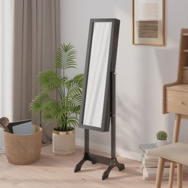 Elegant Free-Standing Full-Length Mirror with Storage Space - Black Wood Finish