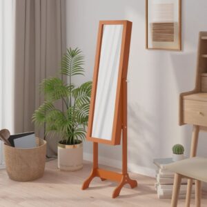 Elegant Free-Standing Full-Length Mirror with Storage Wood Glass Bedroom Decor