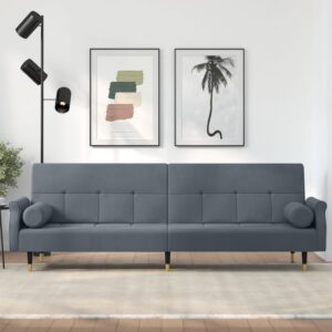 Sofa Bed with Cushions Dark Grey Velvet