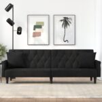 Sofa Bed with Armrests Black Velvet