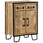 Chic Solid Mango Wood Sideboard Storage Cabinet with Iron Frame and Drawers