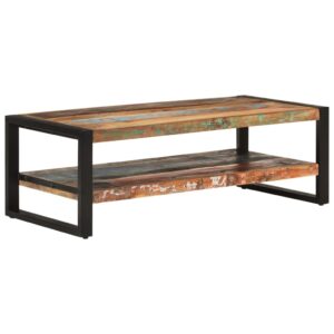 Chic Reclaimed Wood Coffee Table Handmade Vintage Look with Metal Feet Dual Layer