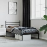 Elegant King Single Metal Bed Frame with Headboard Sturdy Steel Slats Black