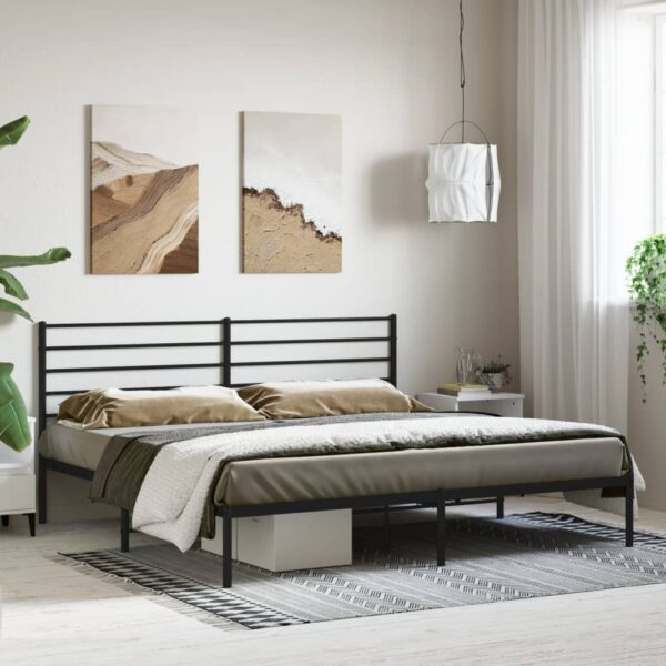 Elegant King Size Metal Bed Frame with Headboard Sturdy Steel Construction