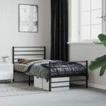 Elegant Single Metal Bed Frame with Headboard Footboard Black Sturdy Steel Slats