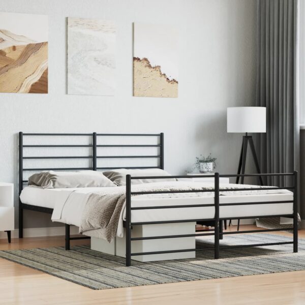 Elegant Double Metal Bed Frame with Headboard Footboard Black Sturdy Design