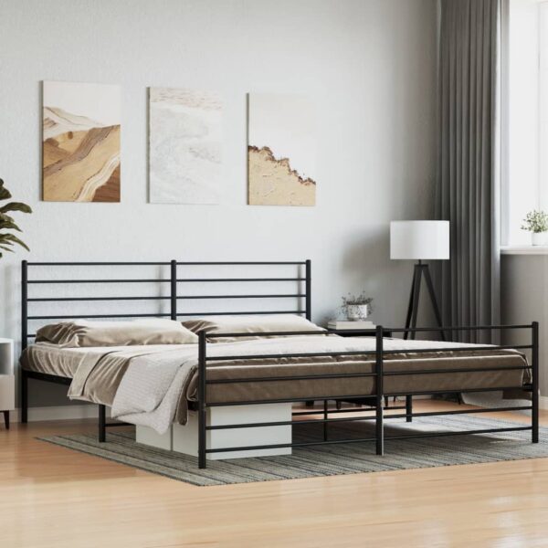 Elegant King Size Metal Bed Frame with Headboard Footboard Black Steel Bedroom