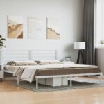 Elegant White King Size Metal Bed Frame with Headboard Sturdy Steel Construction