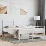 Elegant White Metal Bed Frame with Headboard Footboard Double Size Robust